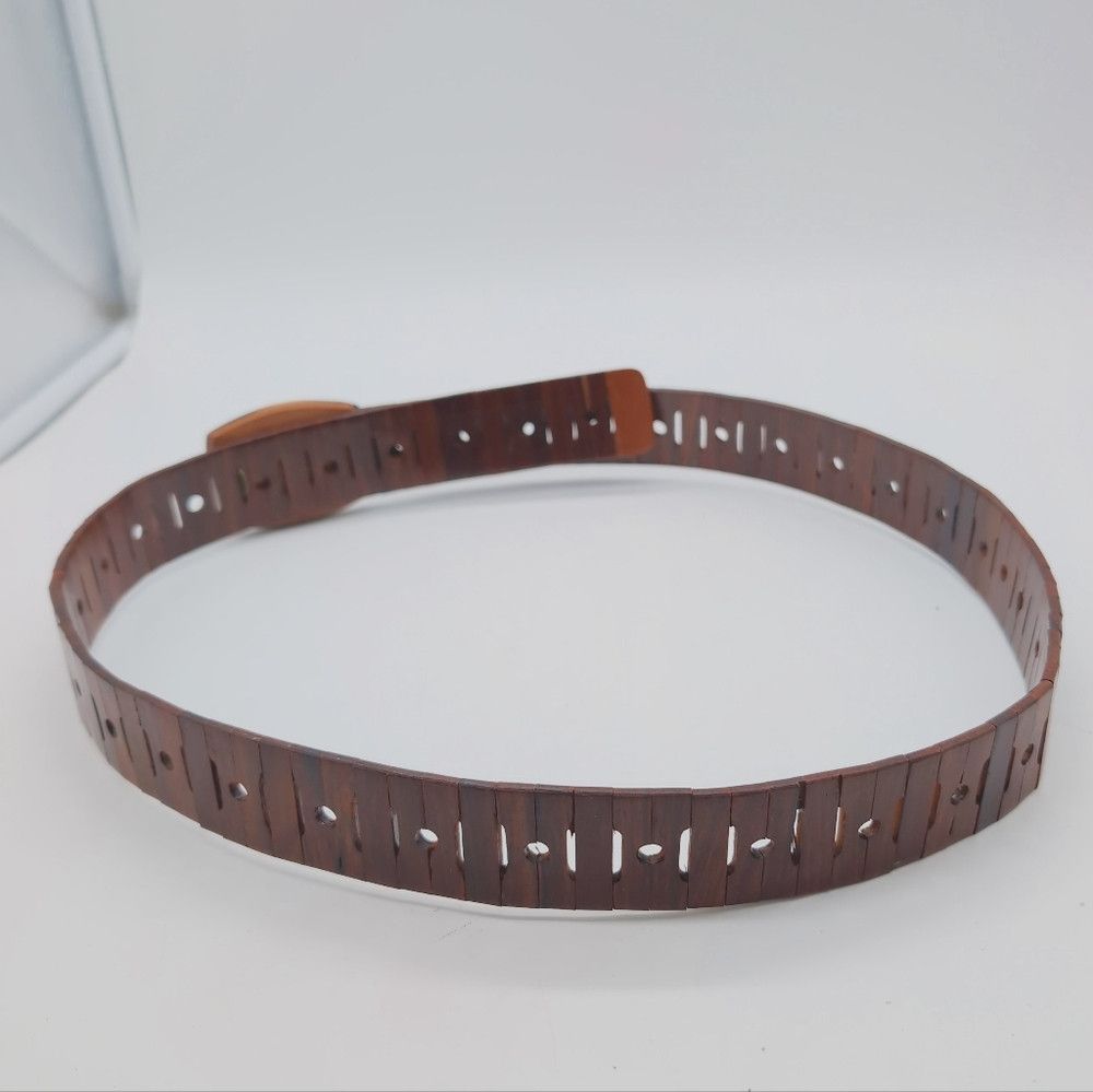 Other Vintage Elegant Brown Wooden Belt Round Hole 43 In Size 42 - 3 Thumbnail