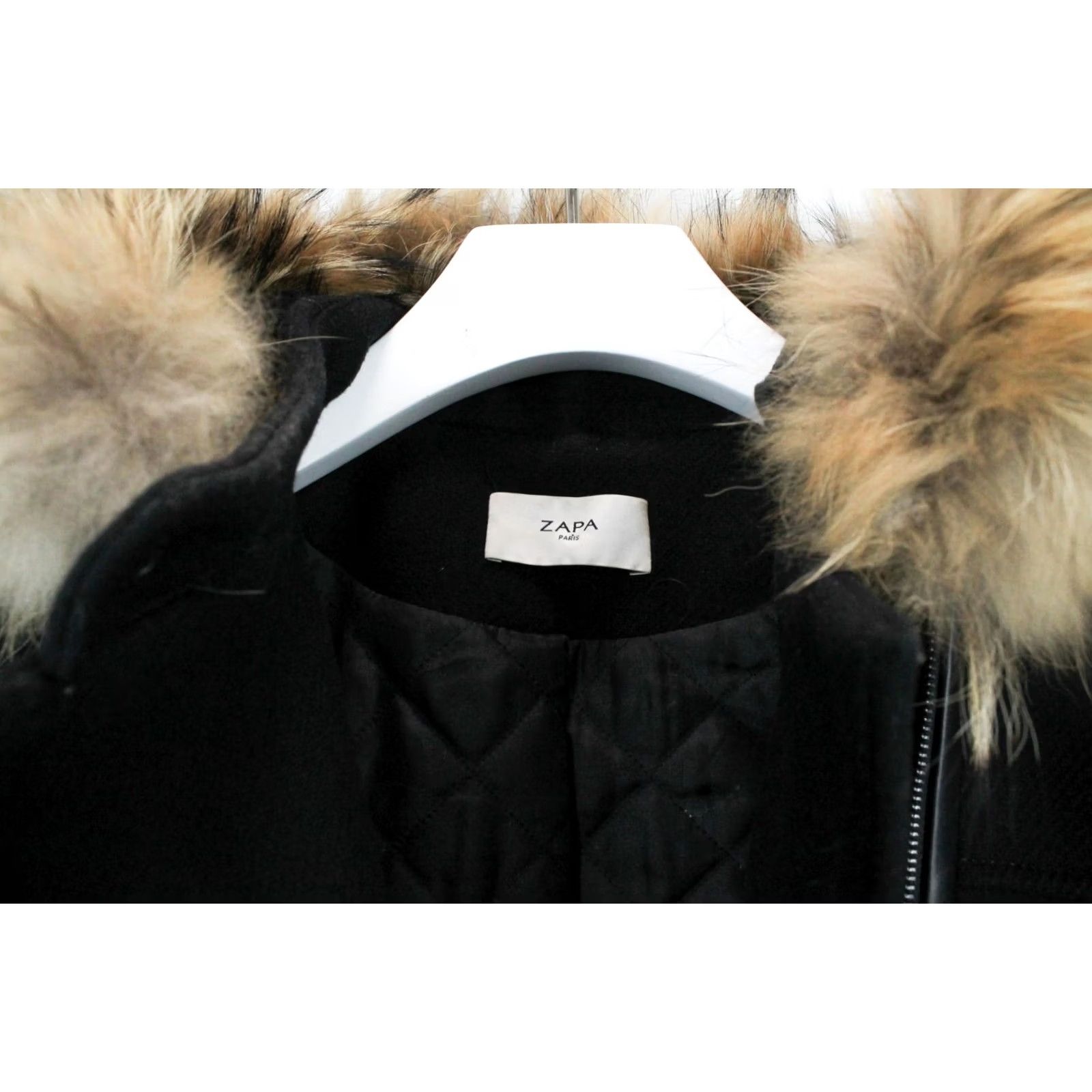 Vintage ZAPA Coat Women's SMALL Wool Blend Hooded Fur Leather Trim Black Size S / US 4 / IT 40 - 4 Thumbnail