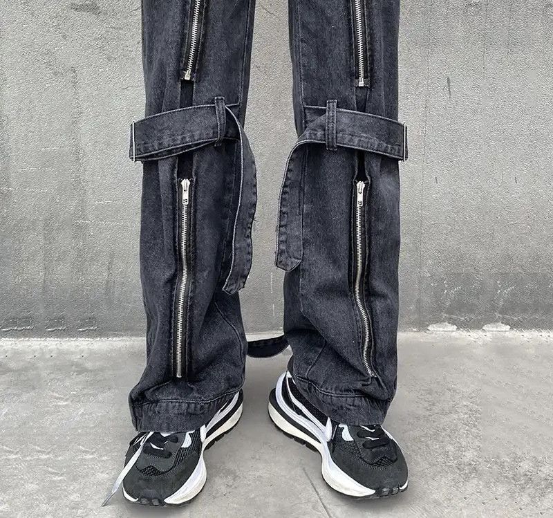 Japanese Brand × Vintage Hiphop Men Straight Jeans Open-Zipper Knee Tie Baggy Jeans Size US 28 / EU 44 - 4 Thumbnail