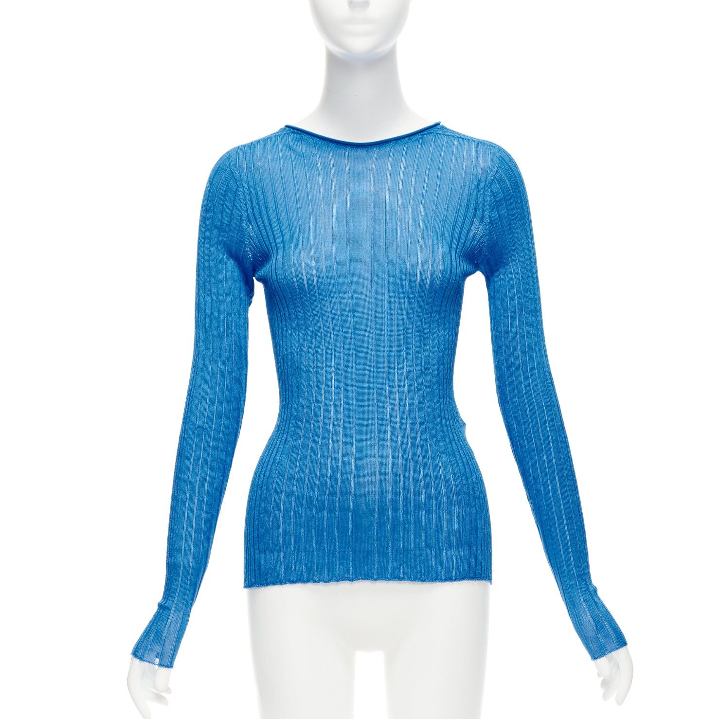 Celine CELINE Phoebe Philo blue semi sheer viscose bateau neck ribbed sweater L Size M / US 6-8 / IT 42-44 - 1 Thumbnail