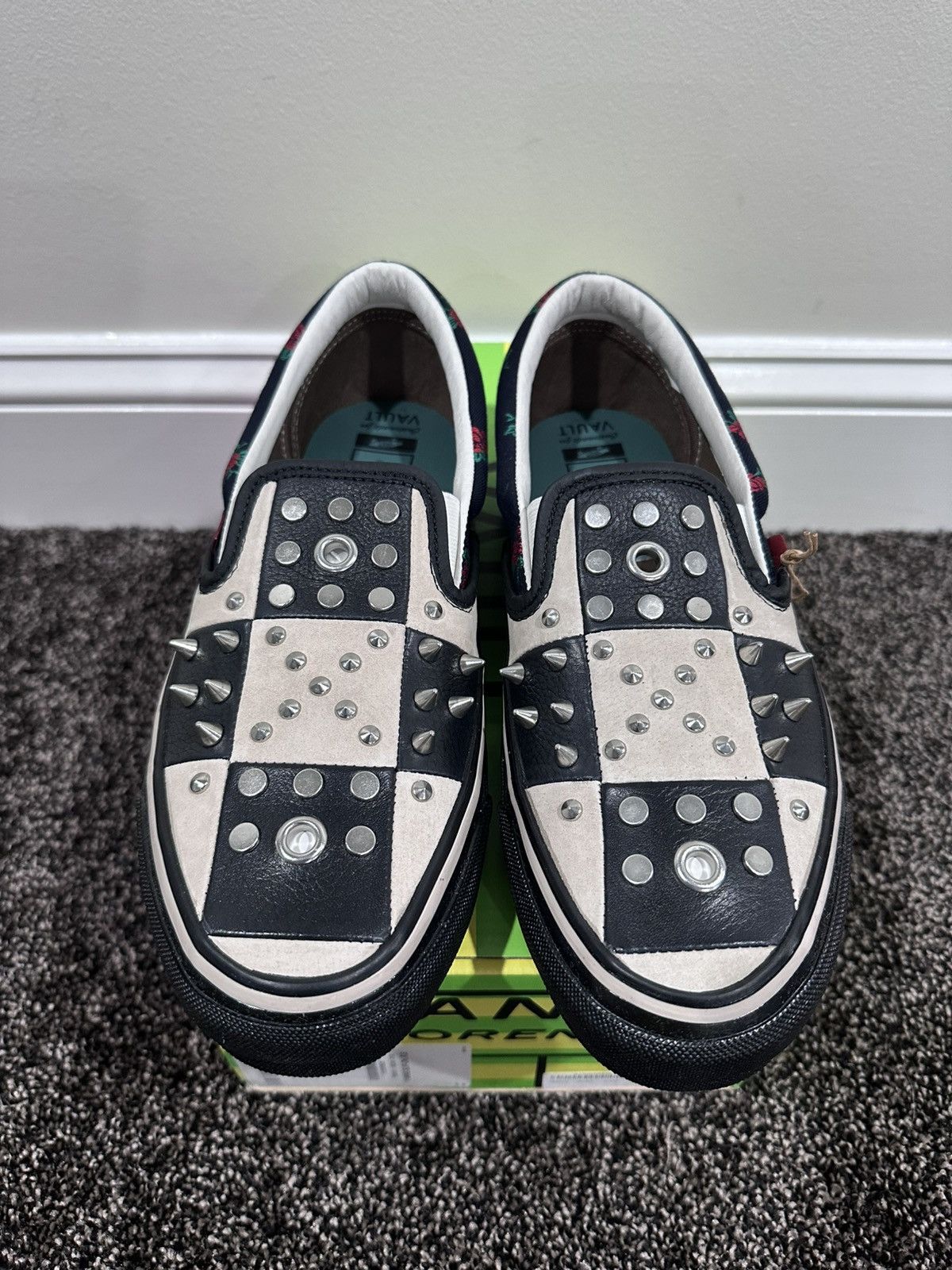 Gucci Gucci x Vans Black Checkered Leather Suede Studded Slip Ons Size US 9 / EU 42 - 4 Thumbnail