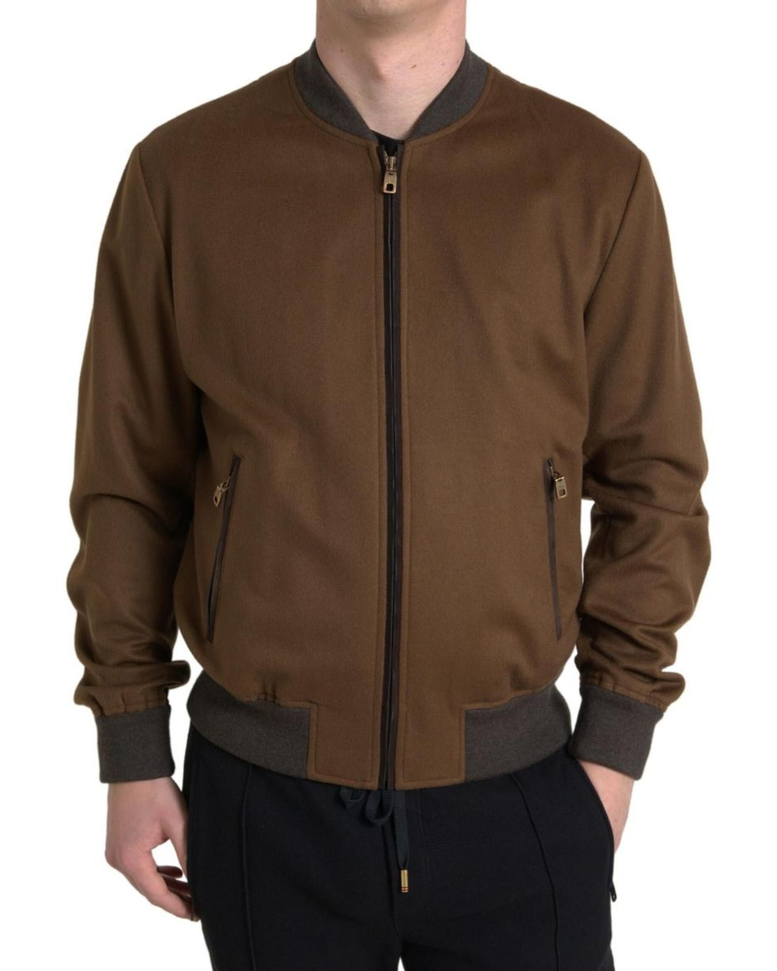 Image of Dolce Gabbana Cashmere Full Zip Bomber Jacket in Brown, Men's (Size XL)