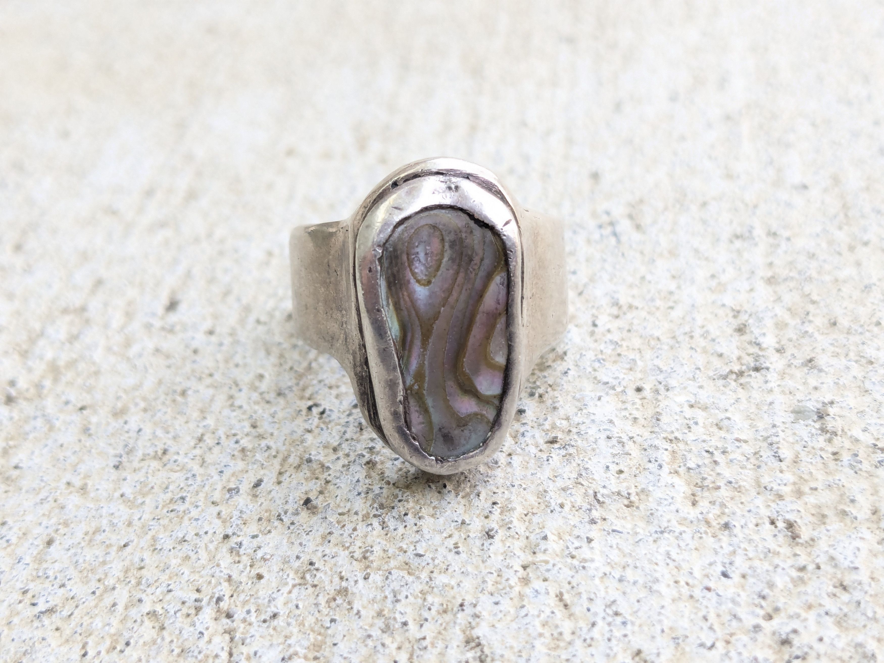 Vintage Vintage Sterling Silver Ring Abalone 9.25 Abstract Modern Size ONE SIZE - 9 Thumbnail