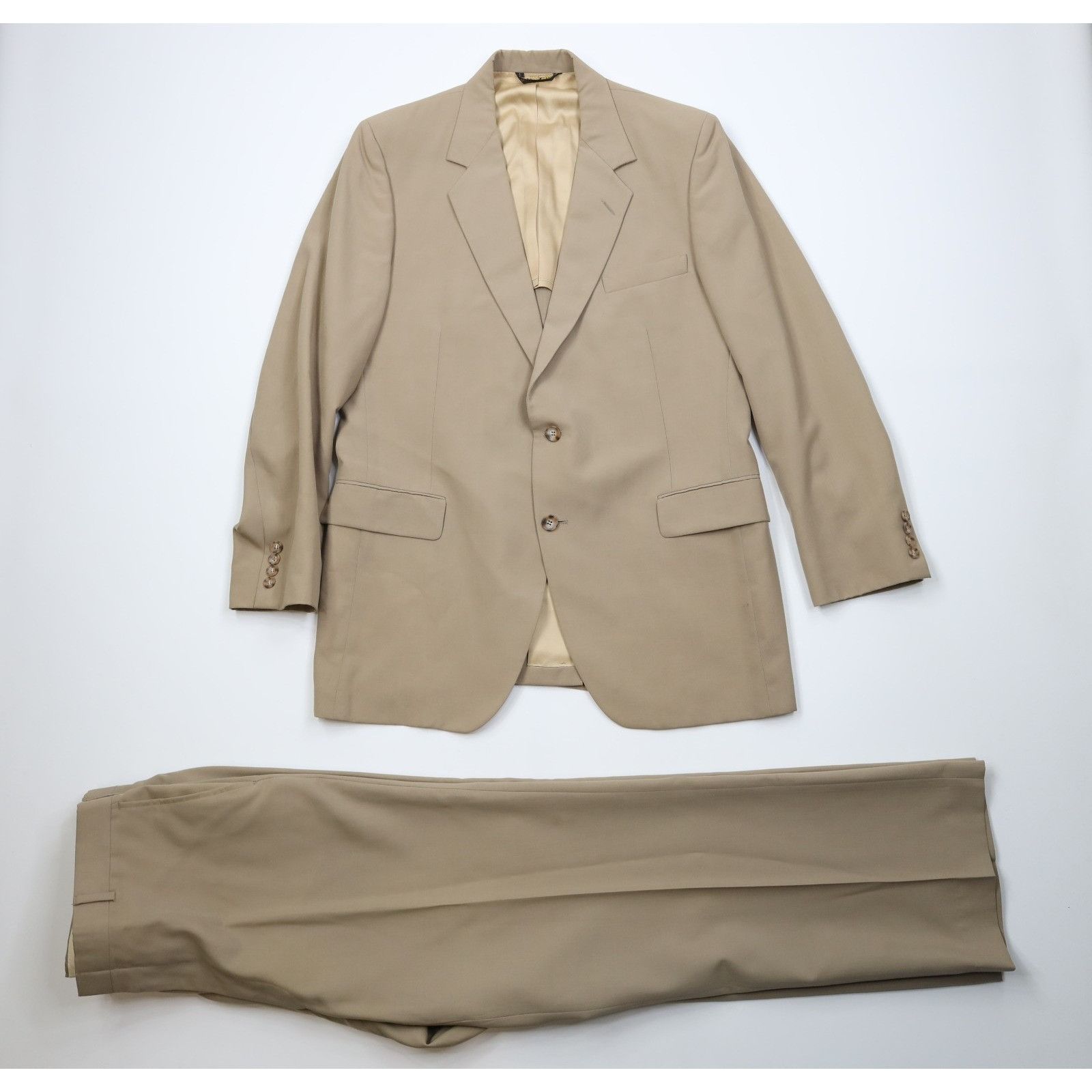 Vintage Vintage 70s Streetwear 2 Piece Wool Suit Wedding Beige Size 42L - 1 Thumbnail
