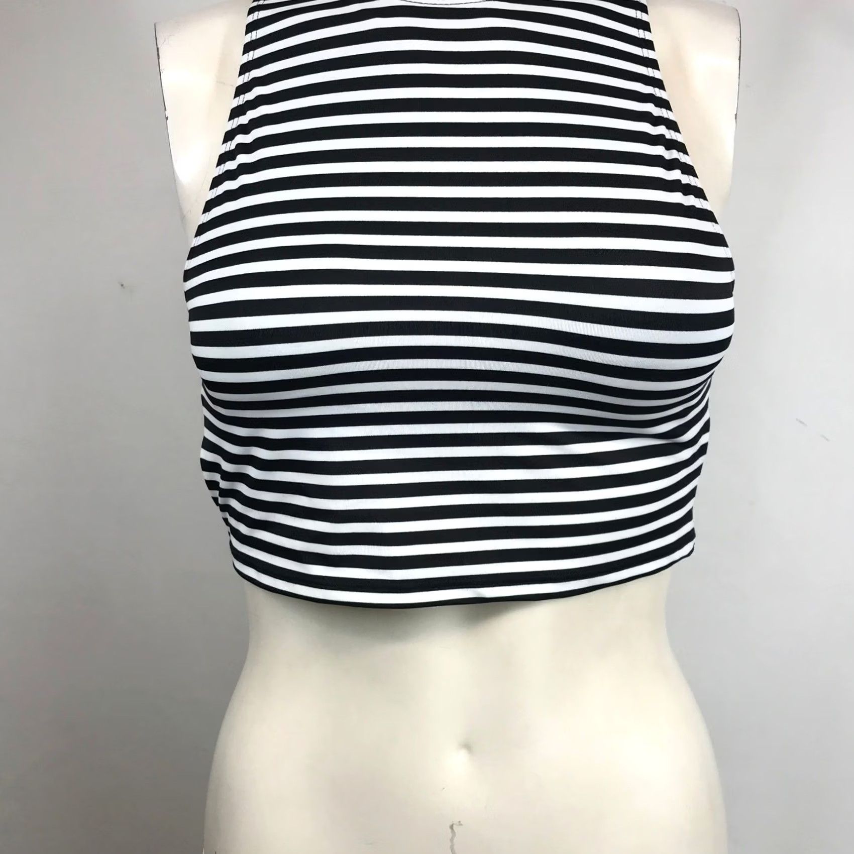 Vintage VINTAGE Beach Betty Black White Striped High Neck Zipper Back Bikini Top Small 670091T Size S / US 4 / IT 40 - 3 Thumbnail