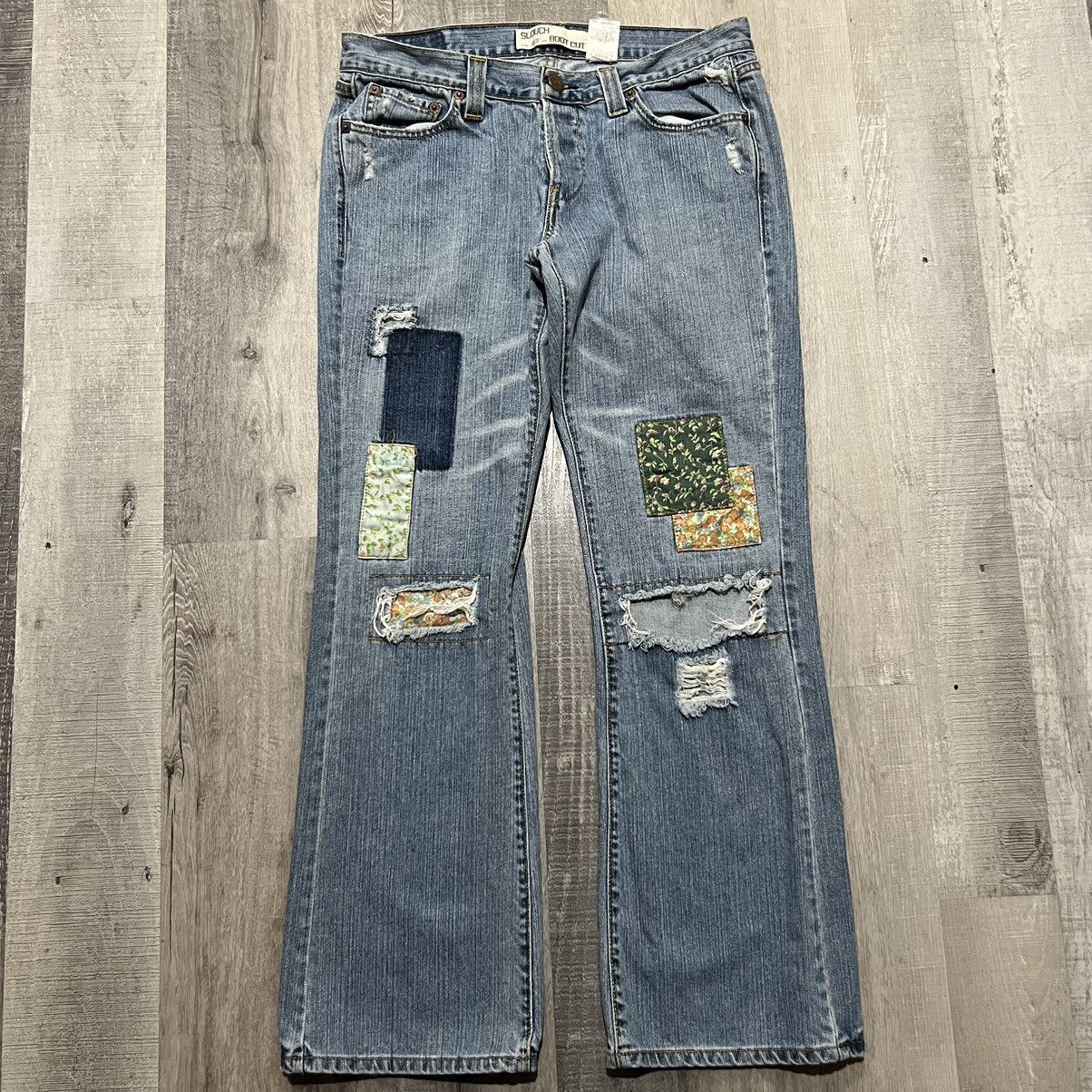 Levi's × Vintage VTG Levis 513 Slouch Bootcut Y2K Hippie Patchwork Jeans 11 Size 34" / US 12 / IT 48 - 1 Thumbnail