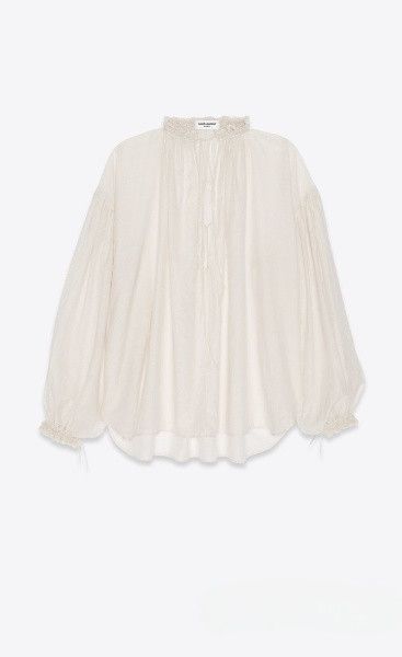Saint Laurent Paris o1b1hav111224 Blouse in Cotton in Off White Size L / US 10 / IT 46 - 1 Thumbnail