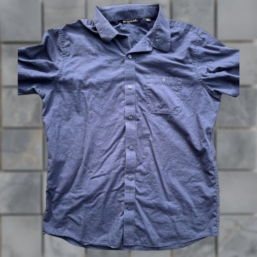 TravisMathew Travis Mathew Shirt Blue Geometric L Breathable Casual City Button-Up Regular Short Sleeve Men's Size US L / EU 52-54 / 3 - 1 Thumbnail