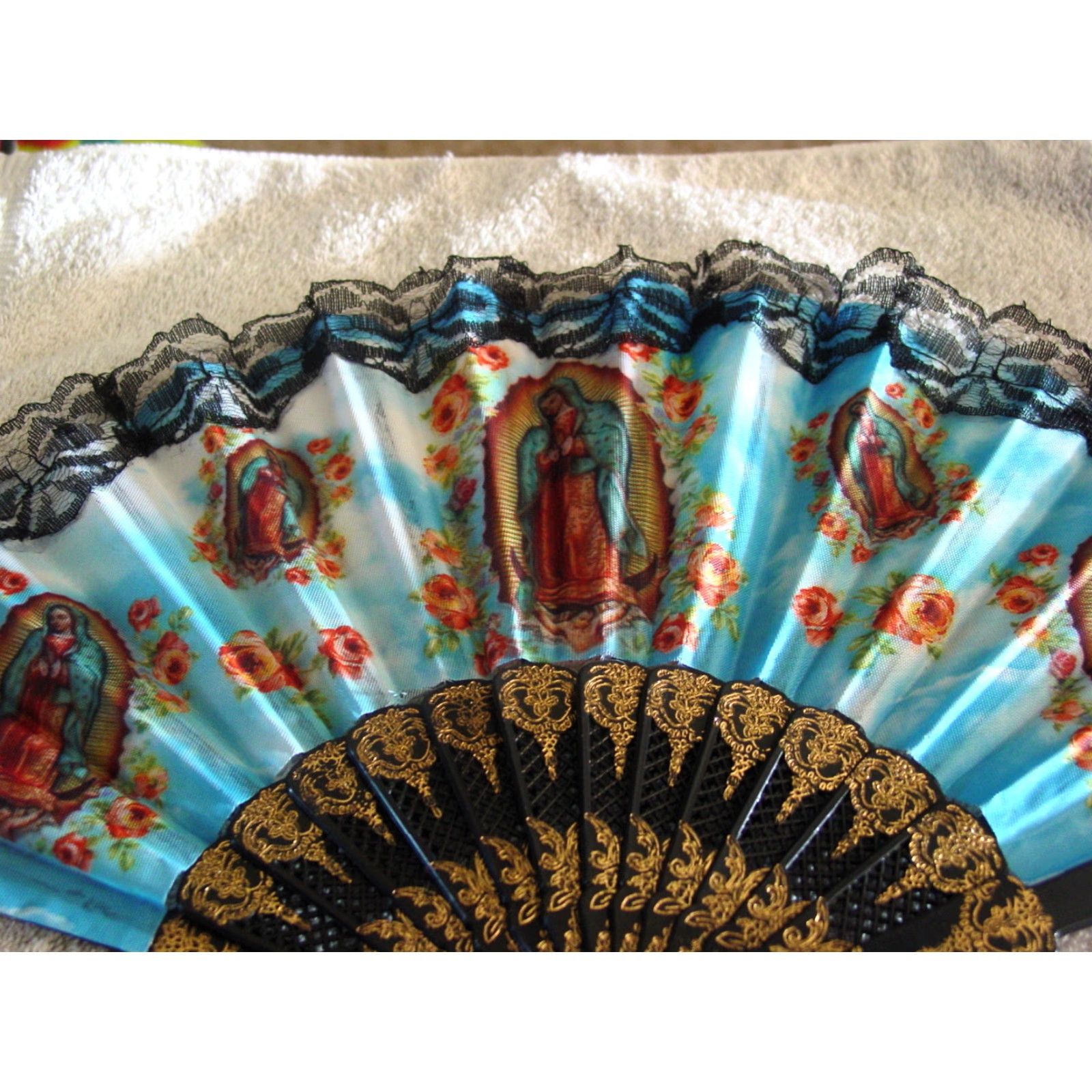 Vintage VINTAGE Hand Fans Set of 2 Our Lady of Guadalupe Small Hand Fans 16 Inch Wide Vintage Religious Craft Supplies Size ONE SIZE - 2 Thumbnail