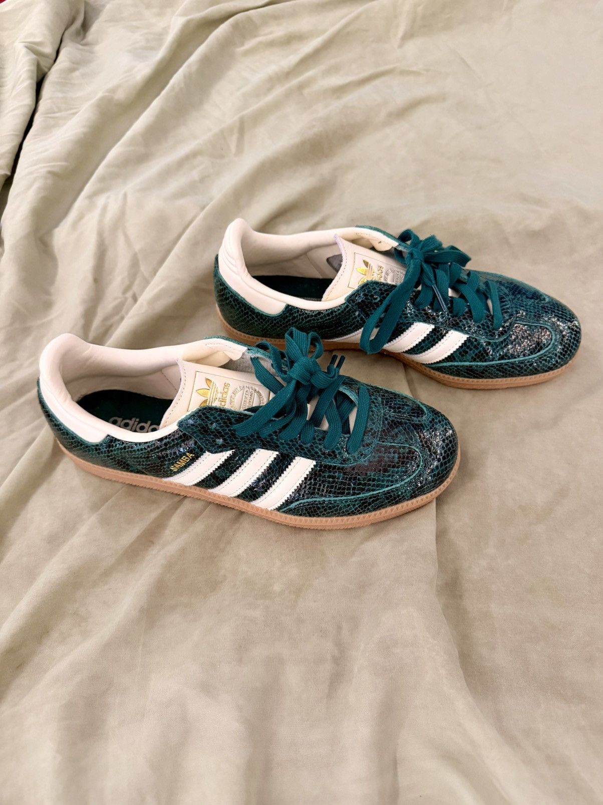 Adidas Adidas “UNISEX” Green Embossed Snakeskin Leather Sneakers Size US 10 / IT 40 - 1 Thumbnail