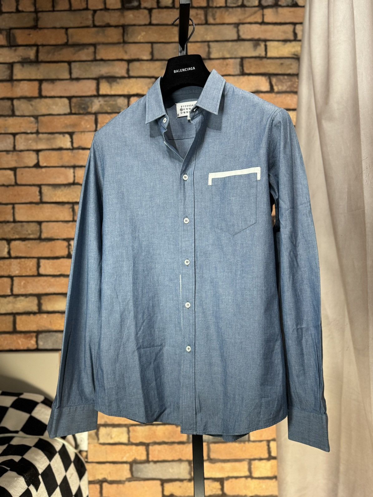 SS13 $362 DENIM SHIRT CHAMBRAY DRESS SHIRT BUTTON DOWN