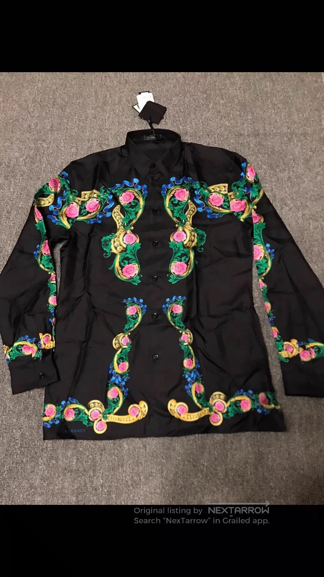 Versace Black XL Long Sleeve Floral Pattern Button-Up Shirt. Size US XL / EU 56 / 4 - 3 Thumbnail
