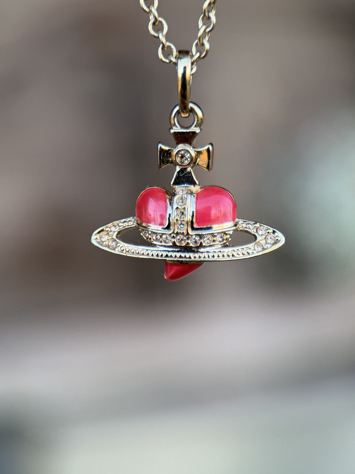 Vivienne Westwood Vivienne Westwood Diamante Heart Pendant Necklace Red Gold Size ONE SIZE - 1 Thumbnail