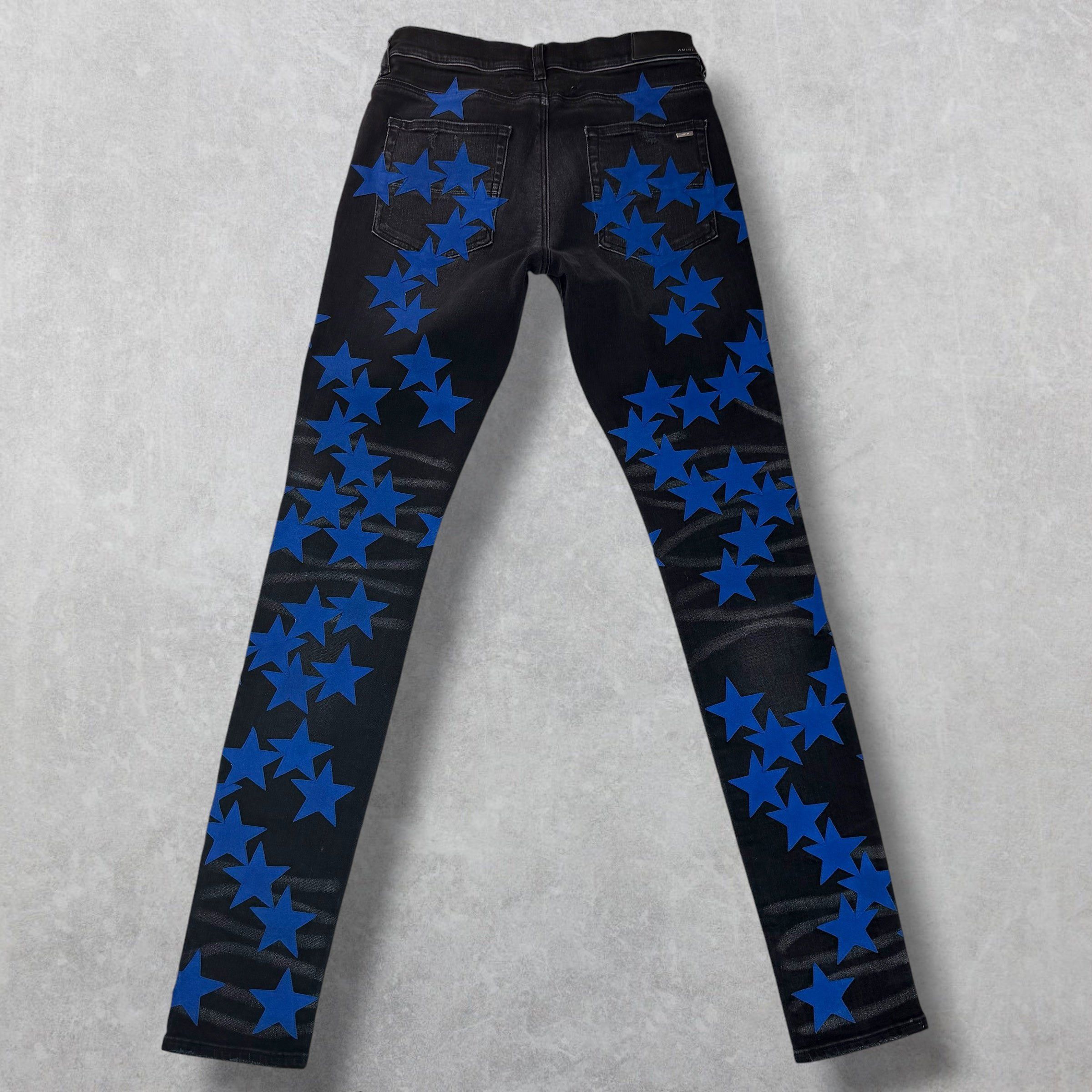 Amiri Amiri x Chemist Blue Suede Star Black Jeans 31 Size US 31 - 3 Thumbnail