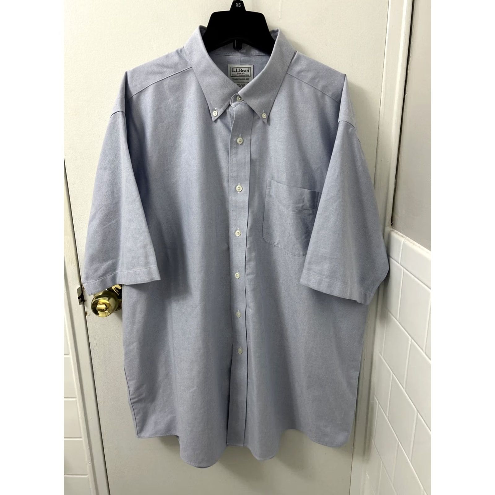 Vintage VINTAGELL Bean Shirt Mens 17.5 Blue Comfort Stretch Oxford Traditional Fit S/S 215174 Size US XXL / EU 58 / 5 - 2 Thumbnail