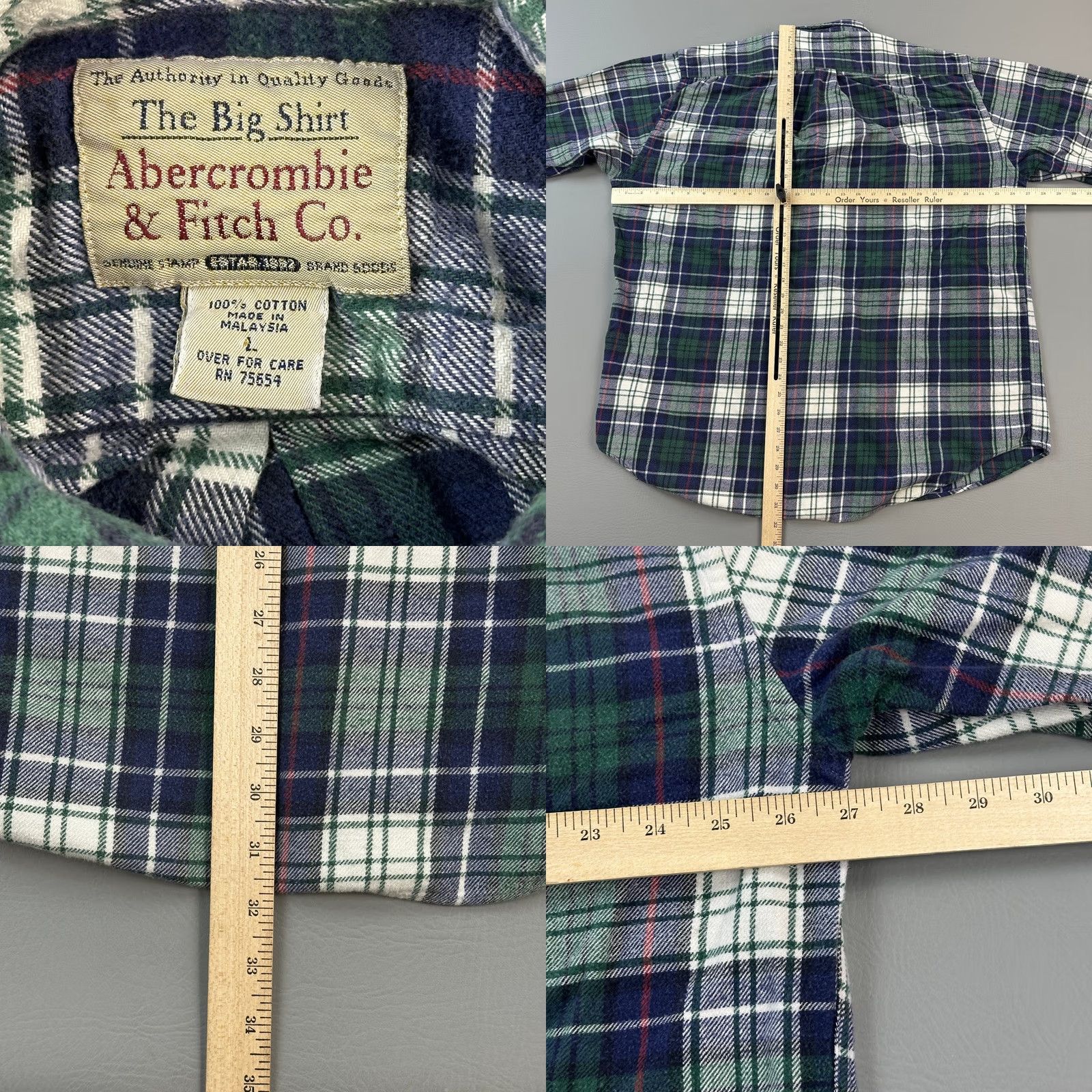 Abercrombie & Fitch VINTAGE Abercrombie & Fitch The Big Shirt Mens XL Green Plaid Flannel Button-Up Shirt Size US XL / EU 56 / 4 - 8 Thumbnail