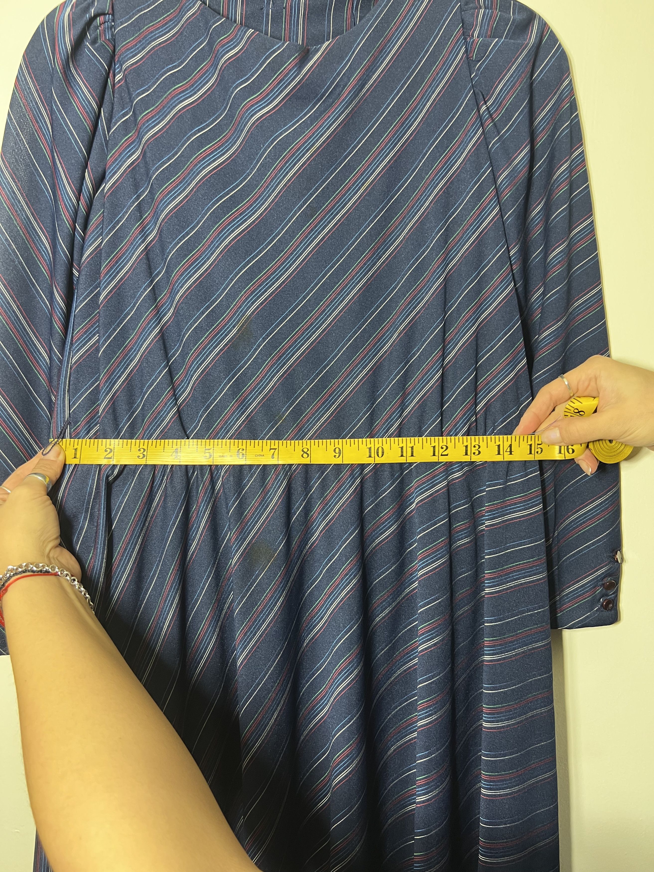 Other × Vintage Vintage 70's-80's S.L. Petites Blue Stripe Long Sleeve Dress Size M / US 6-8 / IT 42-44 - 8 Thumbnail