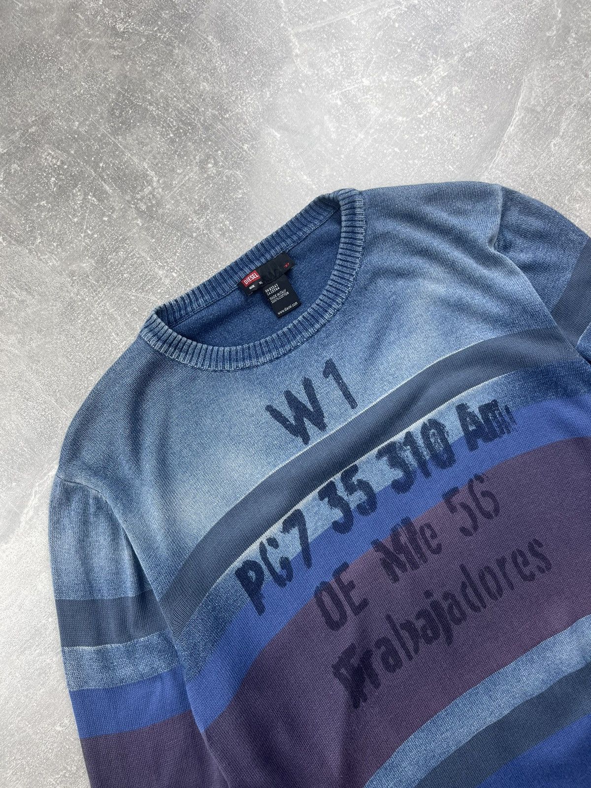 Diesel × Vintage Diesel Made in Italy Vintage Y2K Graphic Striped Sweater Size US XL / EU 56 / 4 - 4 Thumbnail