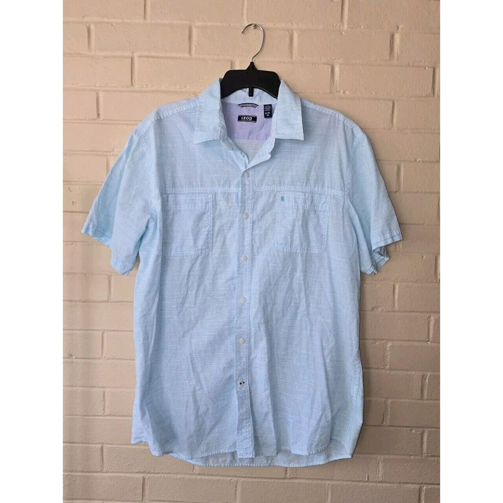 Izod IZOD Shirt Men's XL Blue/White Striped Short Sleeve Button Size US XL / EU 56 / 4 - 1 Thumbnail