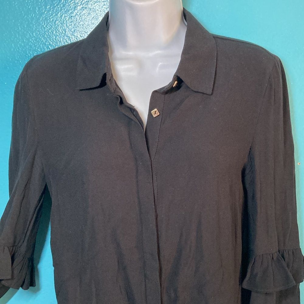 Other Rebecca Vallance Size 2 Black Blouse Ruffle Sleeve Button Fr Size XS / US 0-2 / IT 36-38 - 7 Thumbnail
