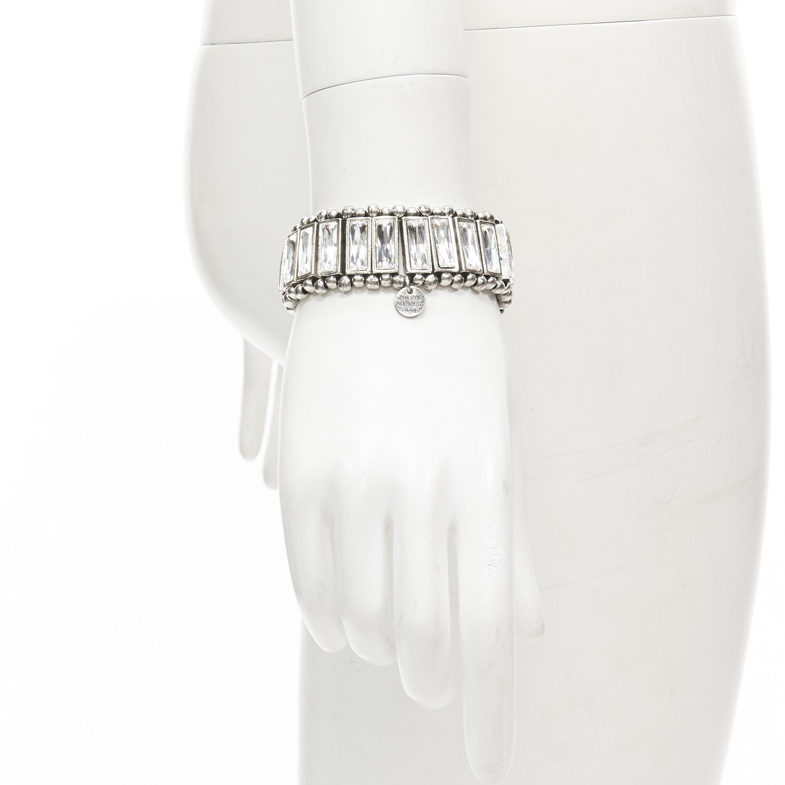 Other PHILLIPE AUDIBERT antique silver bead baguette crystal elastic bracelet Size ONE SIZE - 1 Thumbnail