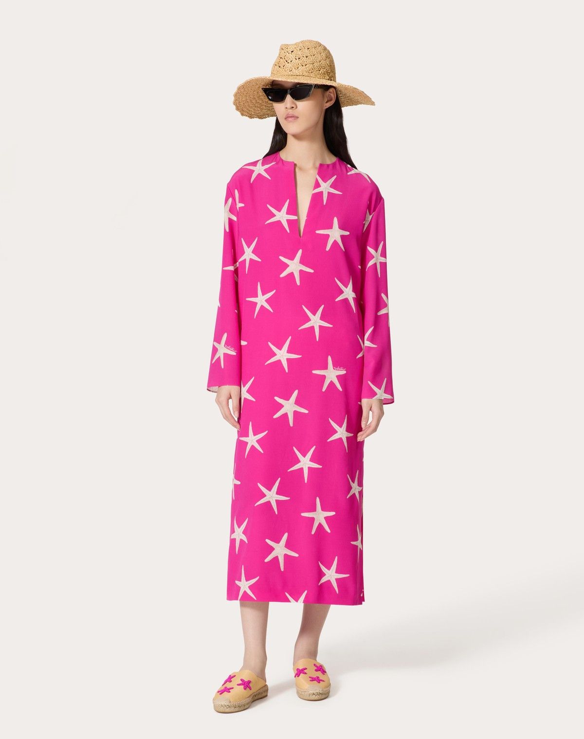 Valentino o1s1wg110525 Starfish Crepe De Chine Midi Dress in Pink Size XS / US 0-2 / IT 36-38 - 2 Thumbnail
