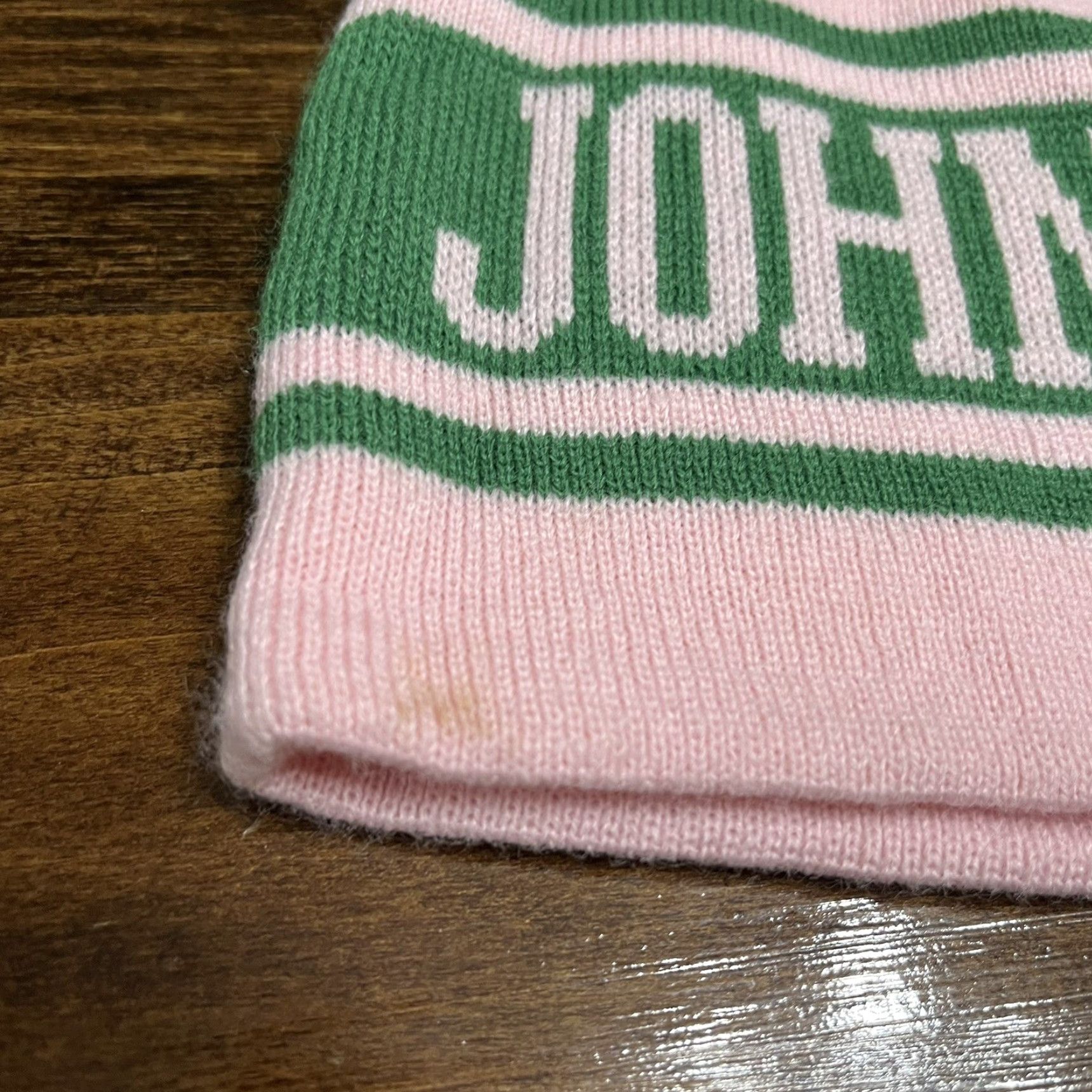 John Deere John Deere Knit Beanie Women's Winter Hat Cap Pink Green Acrylic Knit Striped Logo Adjustable Lightweight Stretch Beanie Fall Winter Womens Size ONE SIZE - 3 Thumbnail