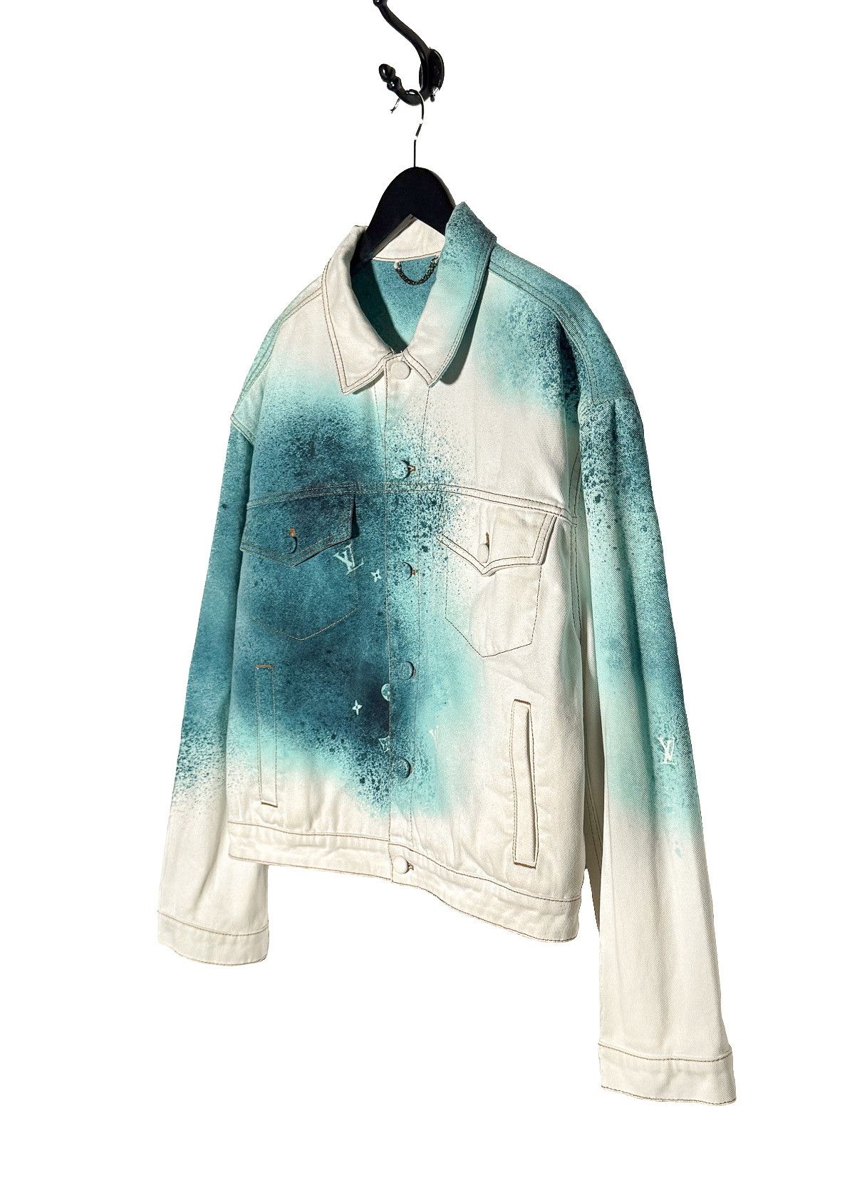 Louis Vuitton Louis Vuitton SS23 Turquoise Spray LV White Denim Jacket Size US L / EU 52-54 / 3 - 2 Thumbnail