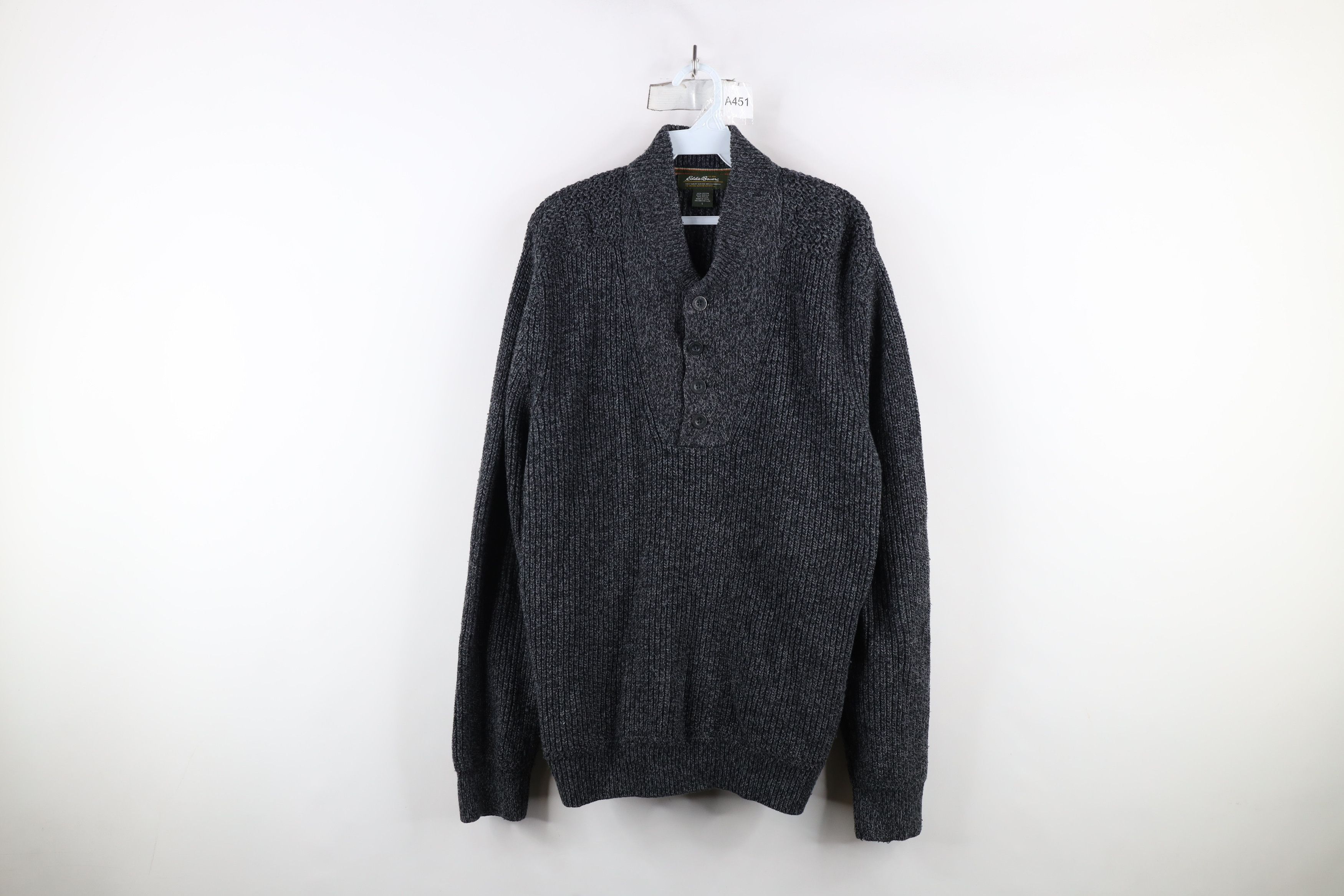 Eddie Bauer × Vintage Vintage Eddie Bauer Chunky Cotton Ribbed Knit Henley Sweater Size US L / EU 52-54 / 3 - 1 Thumbnail