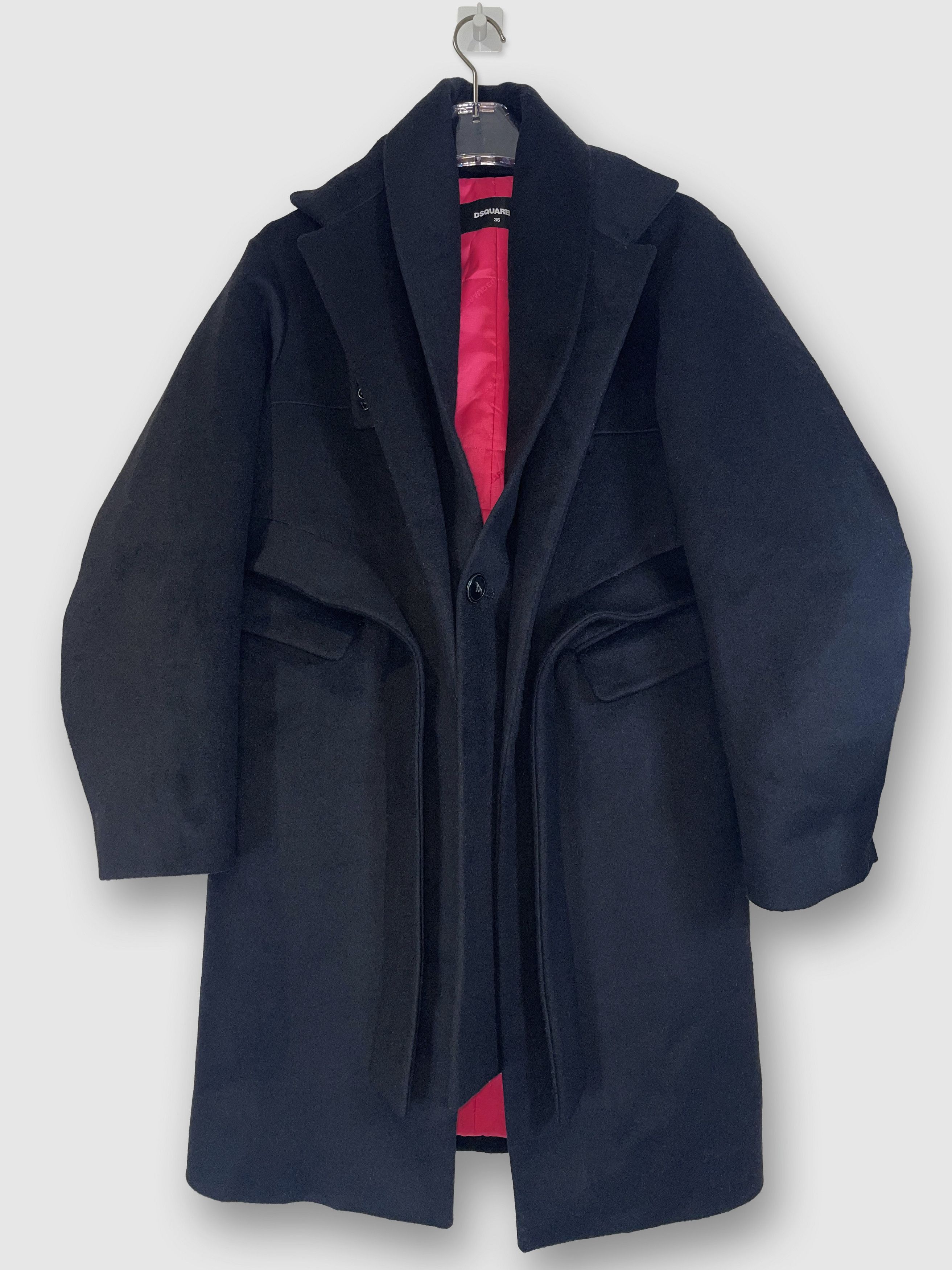 Dsquared2 Black Wool Belted Sculptural Embellished Coat Size XS / US 0-2 / IT 36-38 - 1 Thumbnail