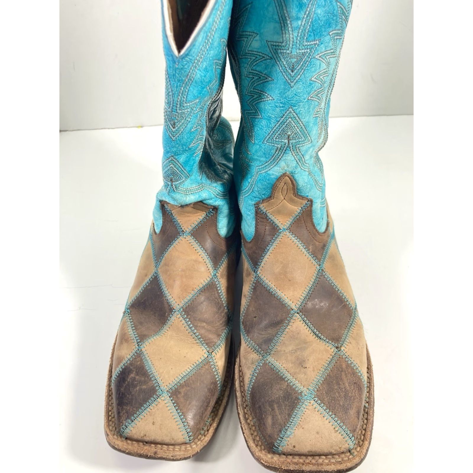 Andersson Bell Anderson Bean HP Horsepower Boots Women Size 6 Turquois Patchwork Square Toe Western Leather Mid-Calf Size US 6 / IT 36 - 2 Thumbnail