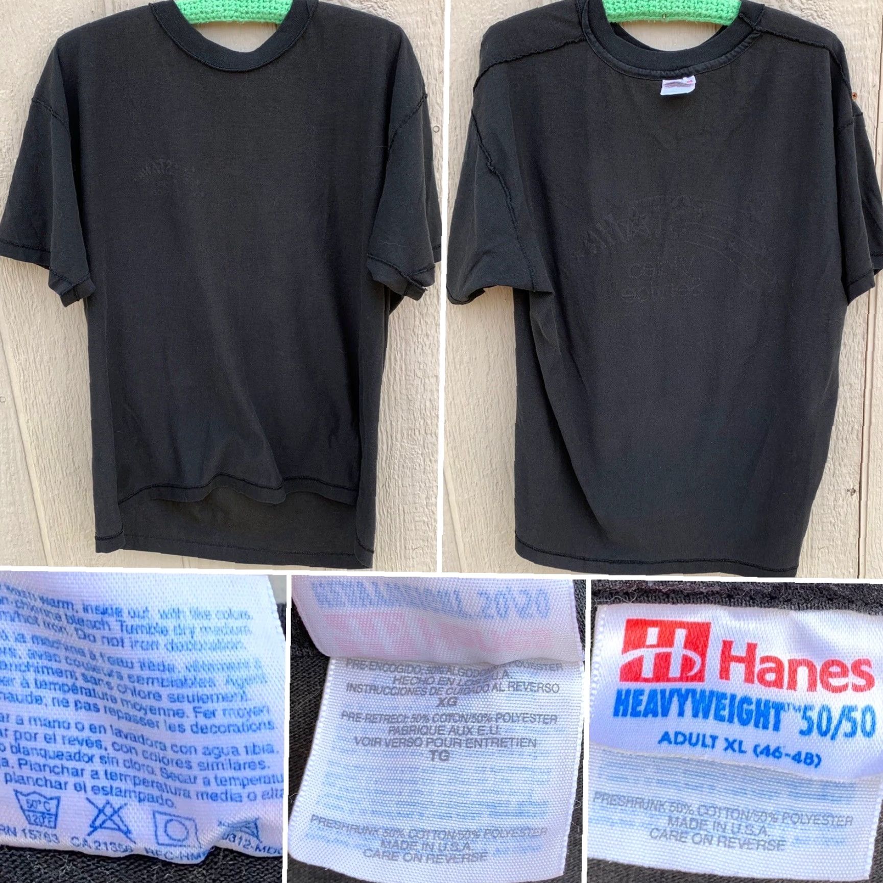 Hanes VINTAGE Hanes T-Shirt XL Unisex Adults Black 50/50 80s 90s Graphic Print Front Back Single Stitch Crew Neck Short Sleeve Made in USA Size US XL / EU 56 / 4 - 7 Thumbnail