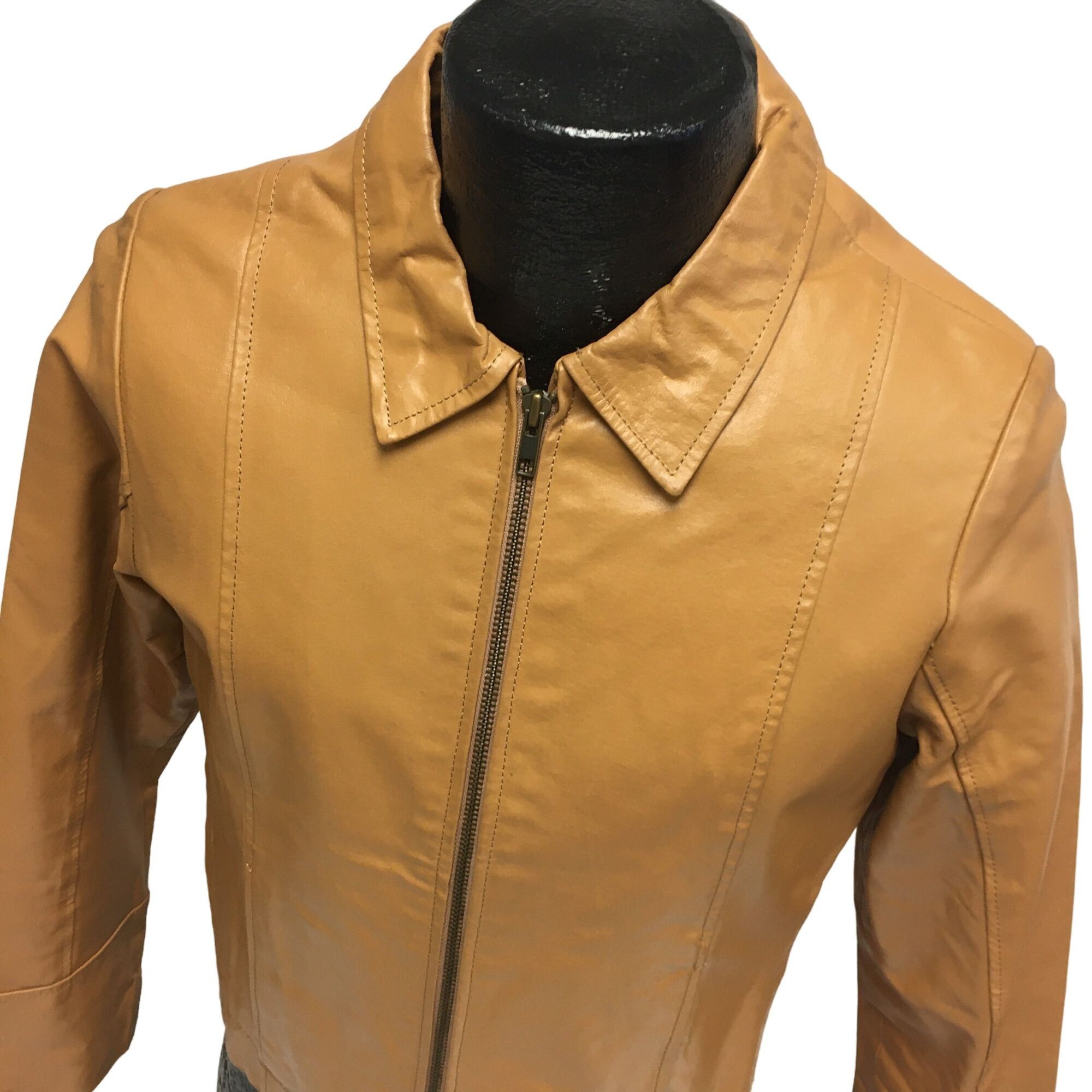 Other Vtg DP Cognac Tan Leather Casual Cafe Racer Jacket Size L / US 10 / IT 46 - 2 Thumbnail