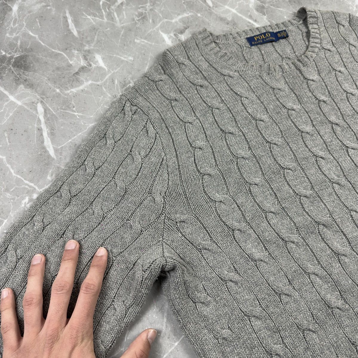 Polo Ralph Lauren Original Polo Ralph Lauren Cable Knit Gray Cotton Sweater Size US XL / EU 56 / 4 - 6 Thumbnail