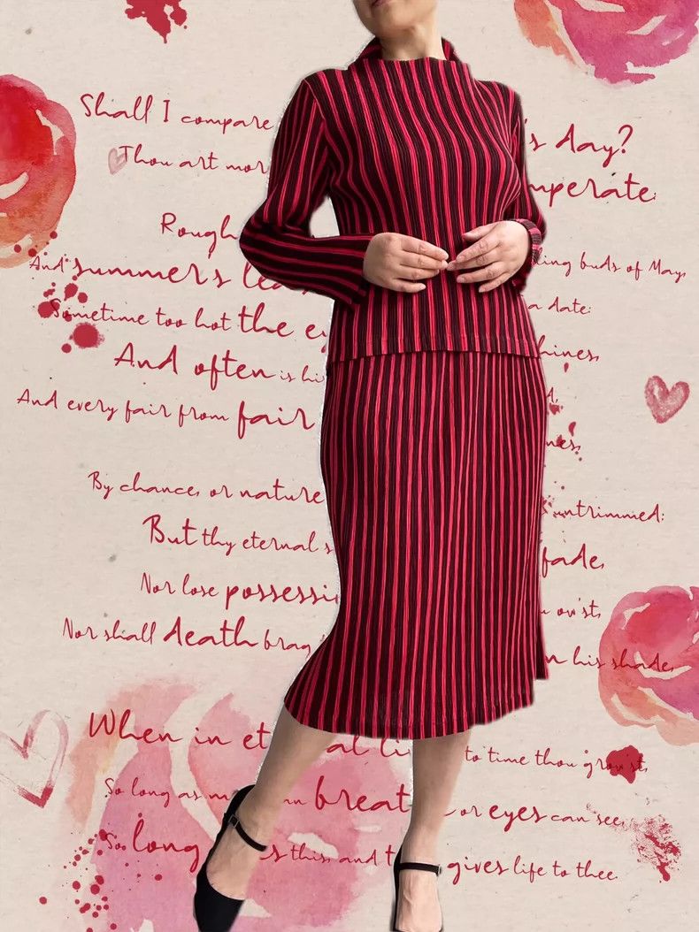 Issey Miyake Issey Miyake size:2 A red striped main line skirt Size 31" - 2 Thumbnail