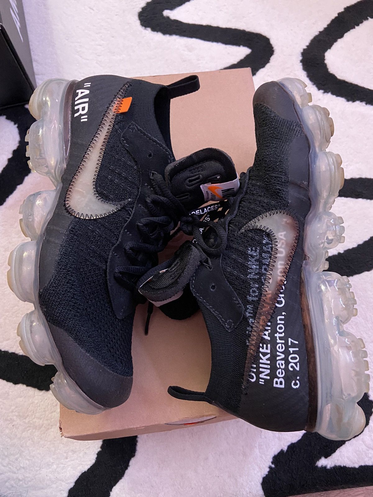 image of Nike Off-White Vapormax Black Shoes, Men's (Size 8)