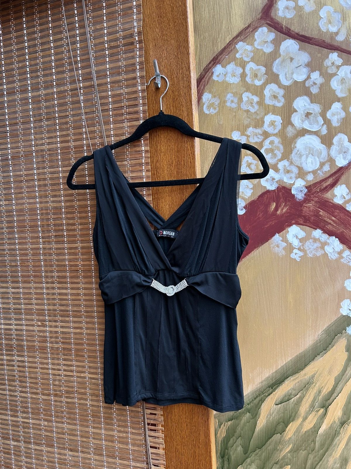 Morgan De Toi Y2K Morgan de Toi Black Draped V-Neck Top Rhinestone Buckle Size M / US 6-8 / IT 42-44 - 3 Thumbnail