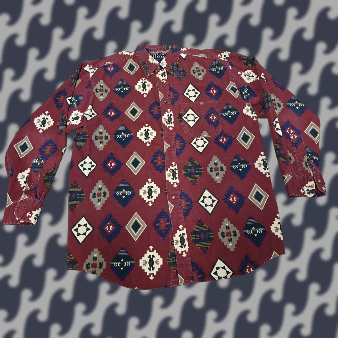 Review VINTAGE Review by Baxter Shirt Mens Large Red Aztec Southwestern Button Up 90s Size US L / EU 52-54 / 3 - 1 Thumbnail