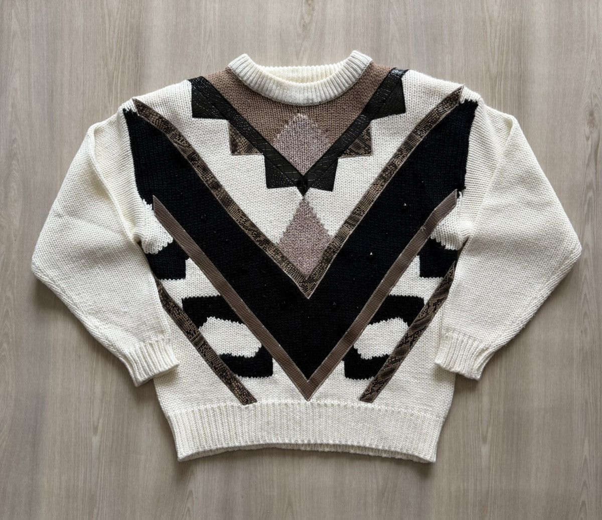 Vintage 80s Cristina Southwest Geometric Knit Sweater Sz L Size L / US 10 / IT 46 - 1 Thumbnail