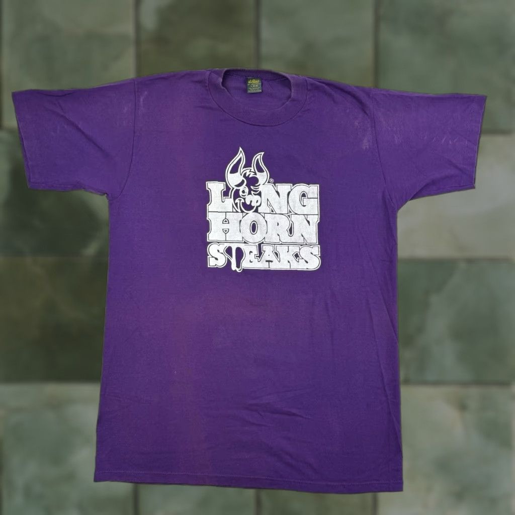 Jerzees Vintage 70s Long Horn Steaks T Shirt Adult Large Purple Graphic Barbque Party Size US L / EU 52-54 / 3 - 1 Thumbnail