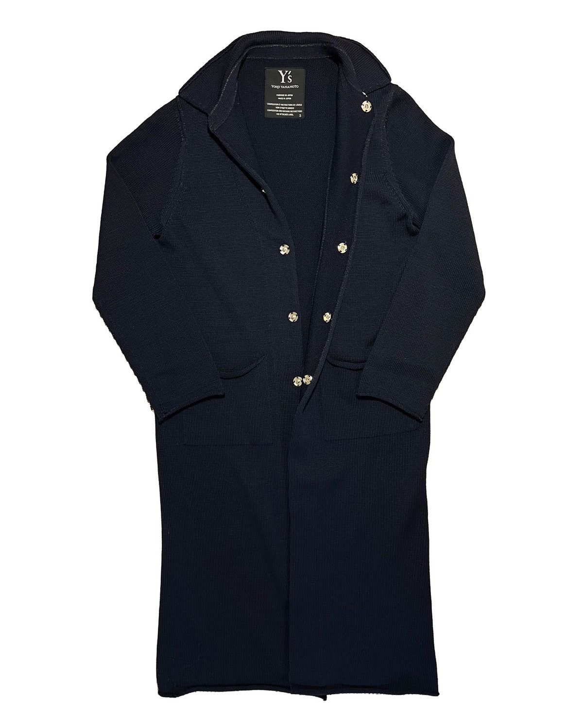 Yohji Yamamoto Y’s Yohji Yamamoto Navy Wool Knit Long Coat Size 3 (L) Size L / US 10 / IT 46 - 8 Thumbnail