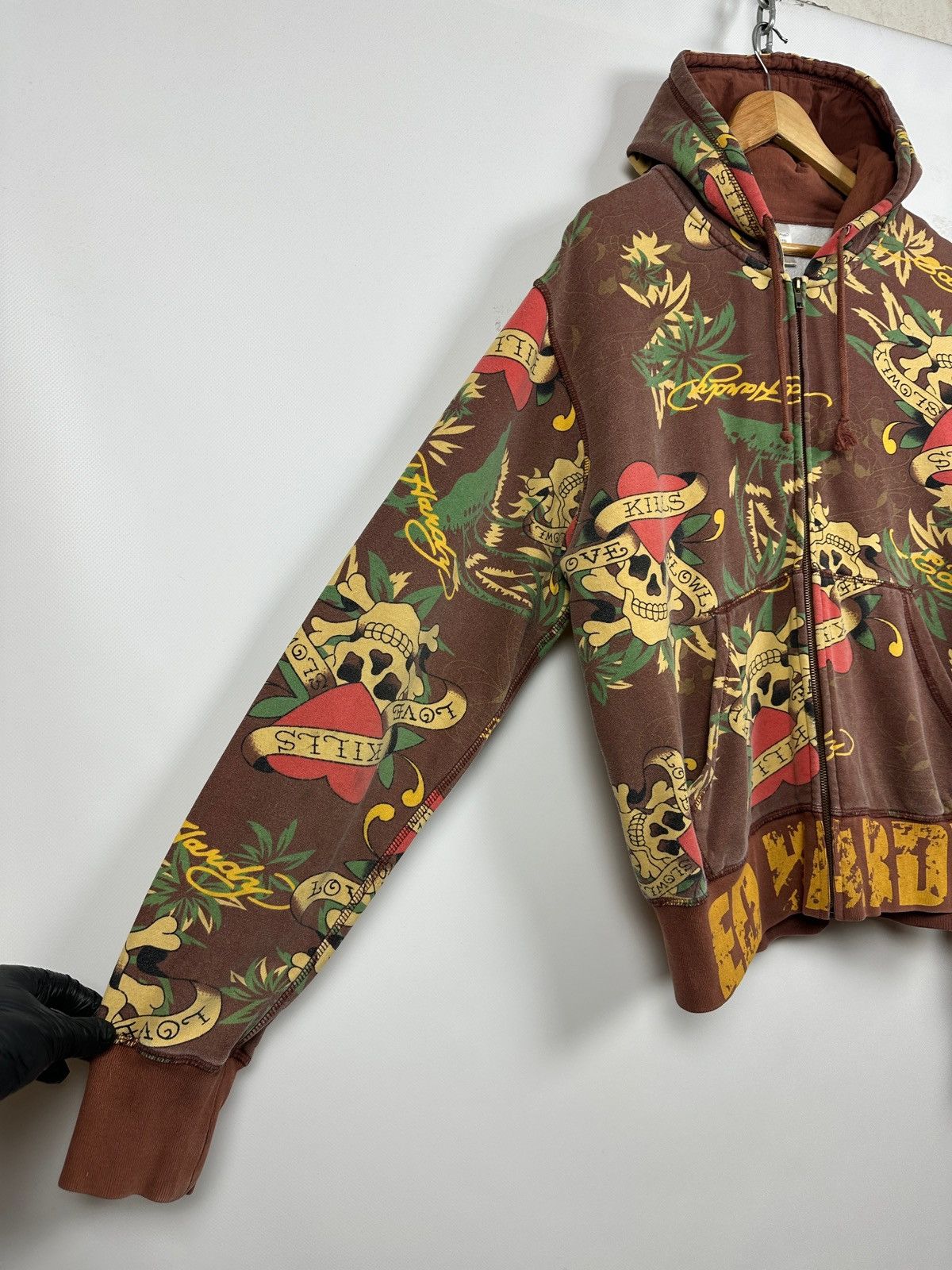 Ed Hardy Vintage Ed Hardy Skull Heart Tattoo AOP Brown Zip Up Hoodie Size US XL / EU 56 / 4 - 10 Thumbnail