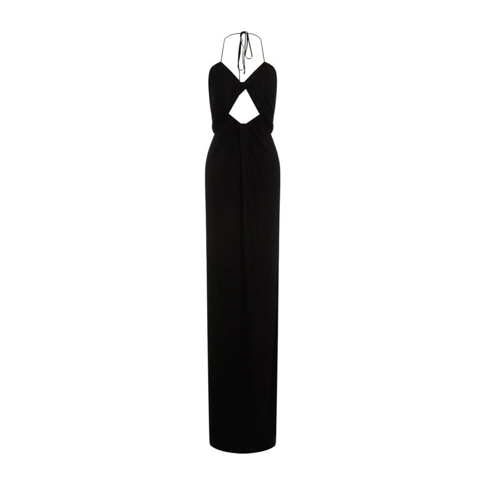 Saint Laurent Paris oc11z1125 Backless Halter Dress in Satin Crepe Jersey Noir Size XS / US 0-2 / IT 36-38 - 1 Thumbnail
