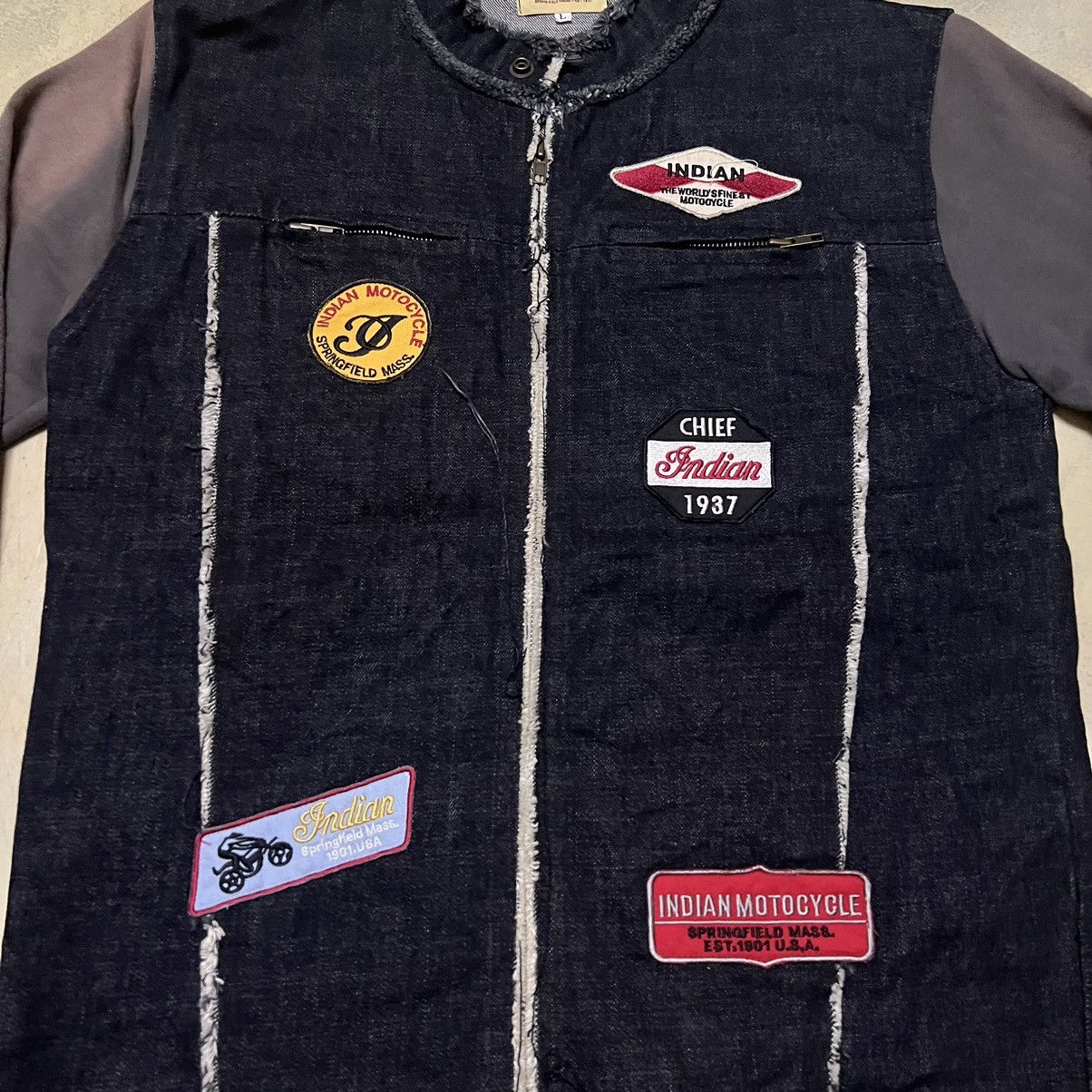 Vintage Vtg Indian Motorcycles Full Patches Sun Faded Denim Jacket Size US L / EU 52-54 / 3 - 5 Thumbnail