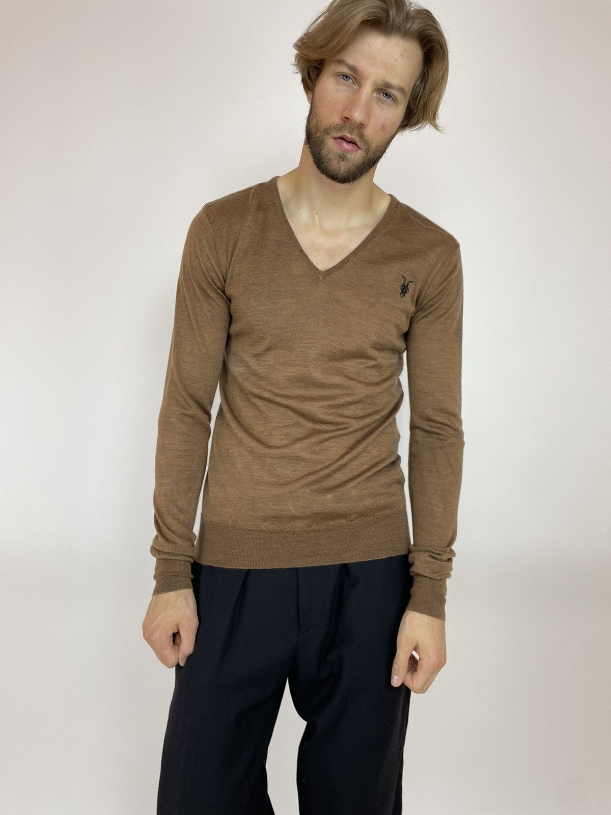 Allsaints ALLSAINTS sweater Merino Wool brown V-neck Mens size XL Size US XL / EU 56 / 4 - 6 Thumbnail