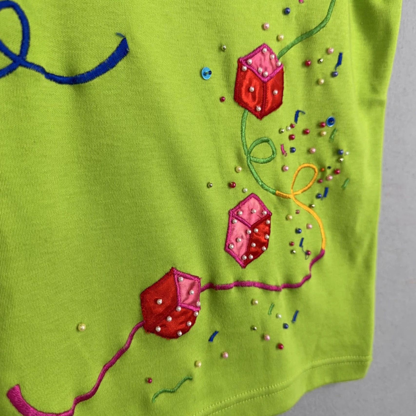 Vintage VINTAGE Victoria Harbour Shirt Womens XL Green Cocktail Dice Beaded Top 90s Size XL / US 12-14 / IT 48-50 - 4 Thumbnail