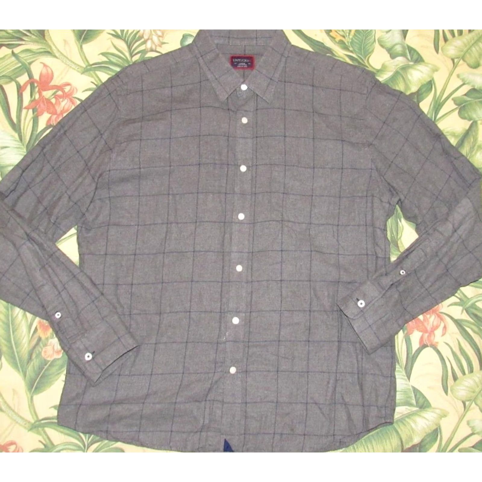 UNTUCKit UNTUCKIT Grey Long Sleeve Windowpane Button Down Shirt Large L Mens Size US L / EU 52-54 / 3 - 2 Thumbnail