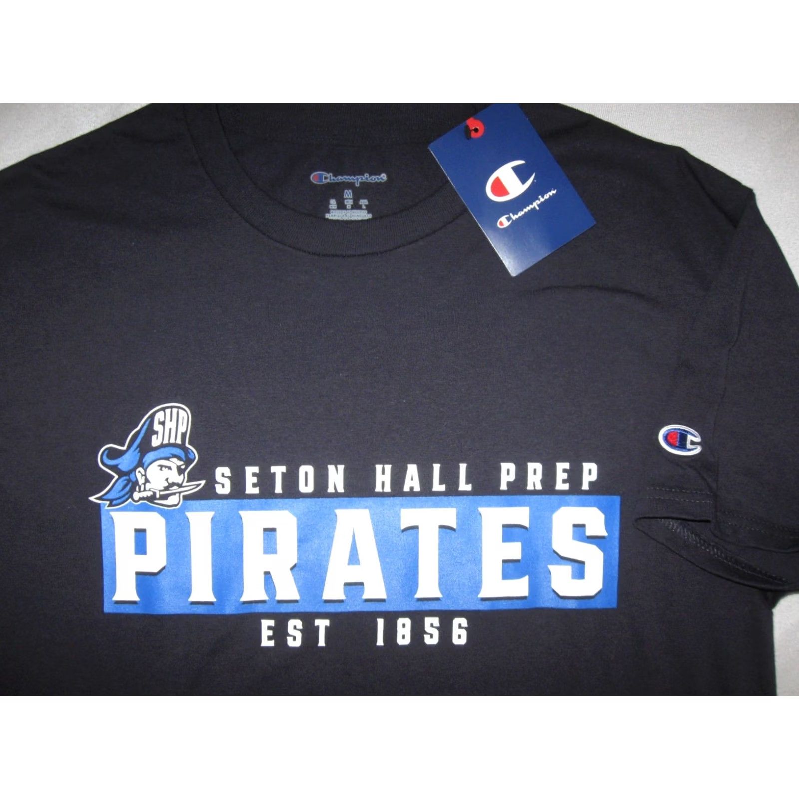 Champion SETON HALL Prep PIRATES SHIRT MEN'S Medium Champion Cotton Black Logo Graphic Print SHP 2020s Sports University Size US M / EU 48-50 / 2 - 3 Thumbnail