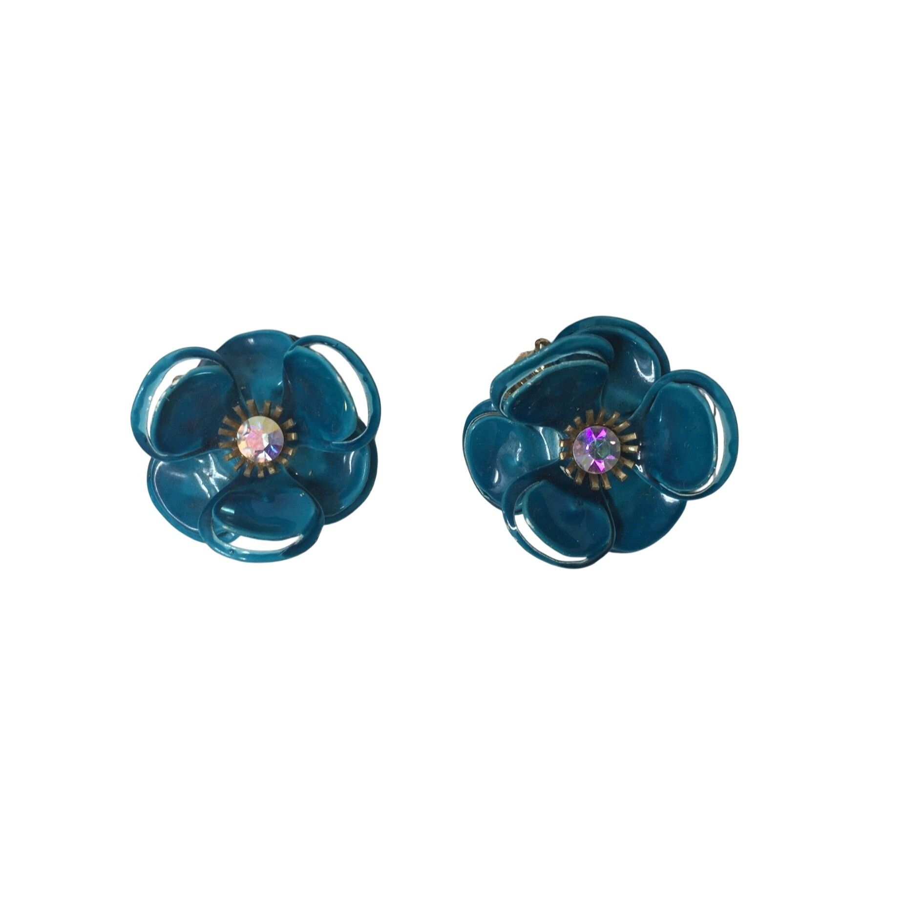 Other Women's Beautiful Gold Tone and Blue Flower Clip On Earrings Size ONE SIZE - 1 Thumbnail
