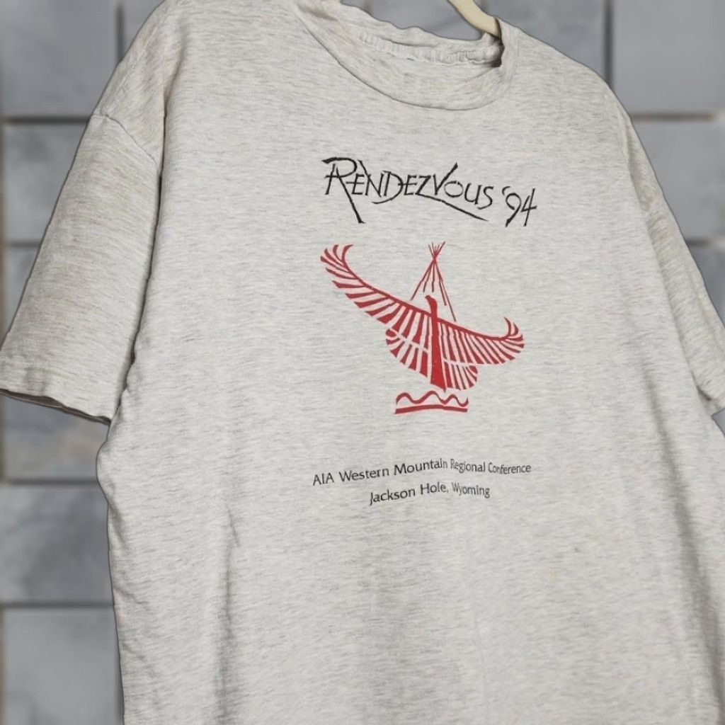 Vintage VINTAGE Rendezvous Wyoming AIA Western Eagle Grunge Distressed Worn Gray XL Unisex Adults Size US XL / EU 56 / 4 - 1 Thumbnail